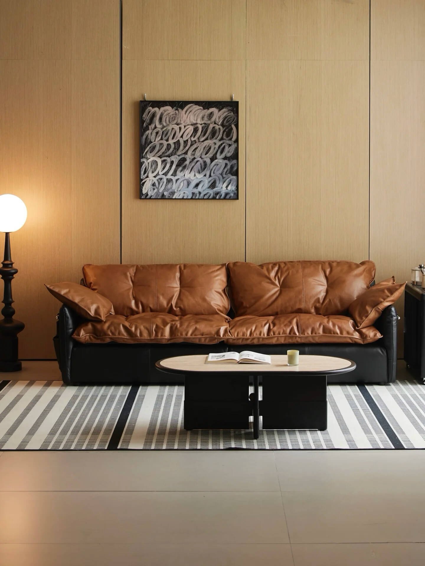Brown Leather Sofa in Earthy Tones: Instantly Autumn – Ready