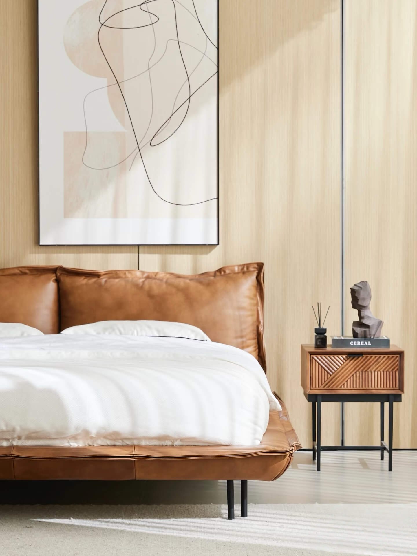 Italian Minimalist Luxe Bedroom: A Comfortable Double Bed for a Good Night’s Sleep